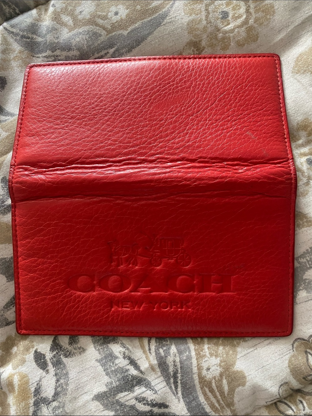Coach Bright Red Leather Foldable Card & Key Wallet